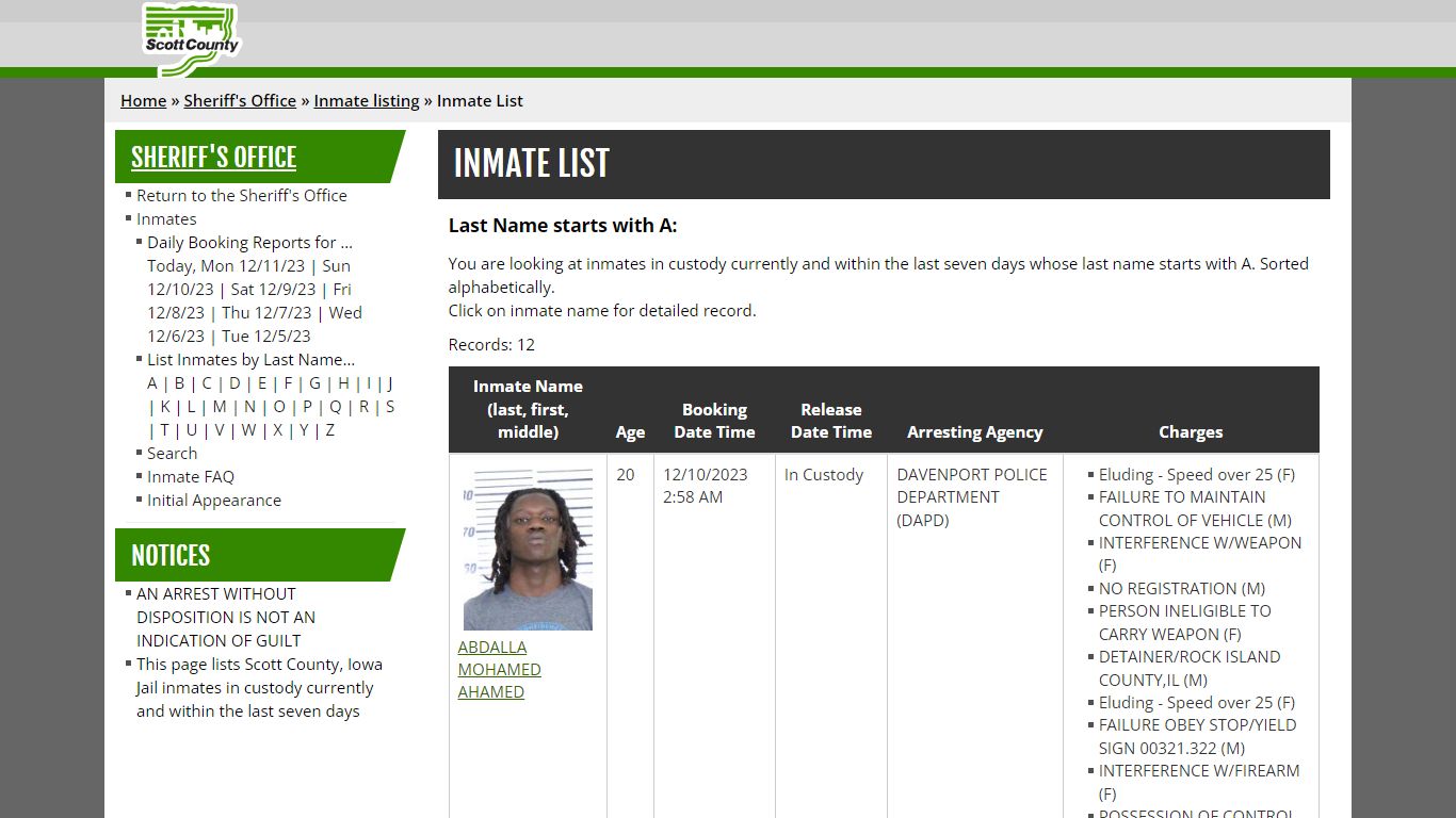 Inmate List - scottcountyiowa.org