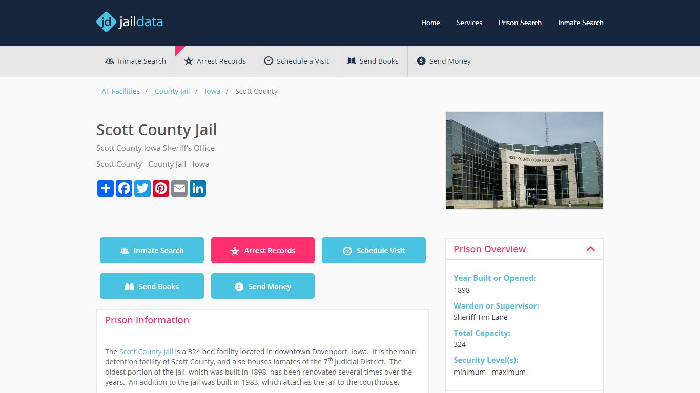 Scott County Jail: Roster, Inmate Listing, and Visitation - Davenport, IA